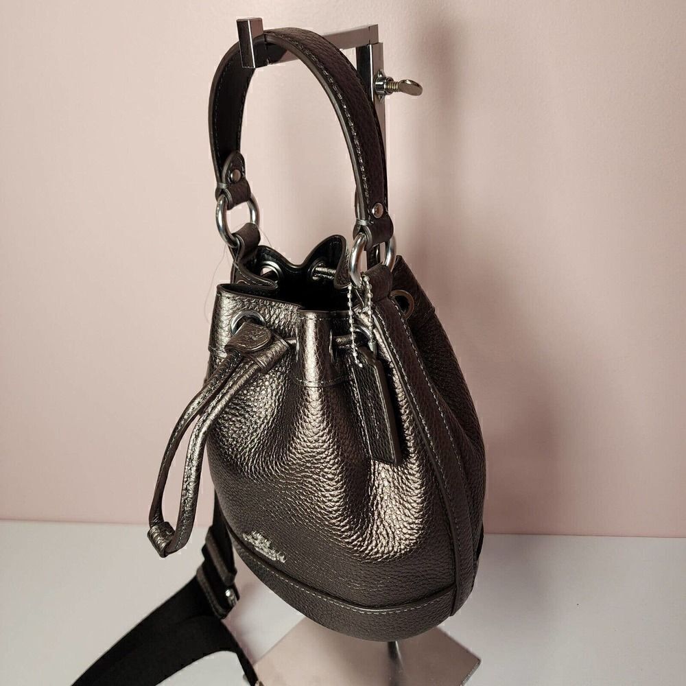 NWT COACH CE589 Dempsey Drawstring Bucket Bag 15 Silver/Metallic Gunmetal - Picture 2 of 7